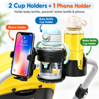 Universal Stroller Cup Holder w Handphone Holder 3-in-1 Stroller Accessories Bike Treadmill Wheelchair Water Bottle Holder - Little Kooma
