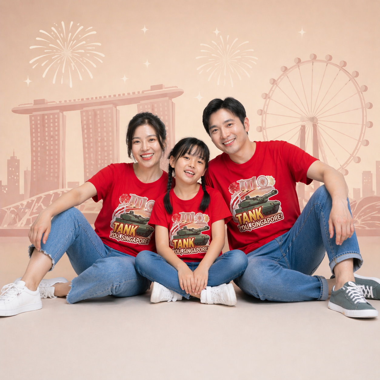 Singapore National Day Kids Red T-Shirt Family Matching Outfit - TANK YOU SINGAPORE - Little Kooma