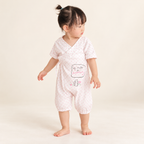 Baby Girl Kimono Romper White w Pink Dots Big Smiles for Mummy