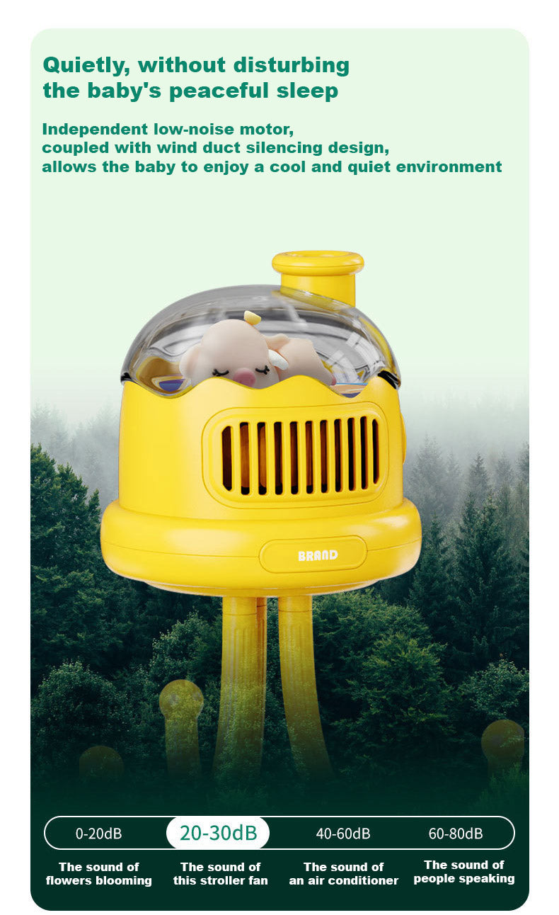 Baby Kids Leafless Mini Three-speed Airflow Night Light Mosquito Repellent Stroller Fan - Little Kooma