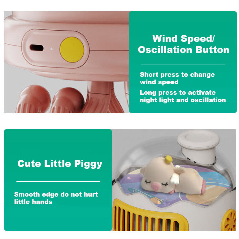 Baby Kids Leafless Oscillating Mini Three-speed Airflow Night Light Mosquito Repellent Stroller Fan - Little Kooma