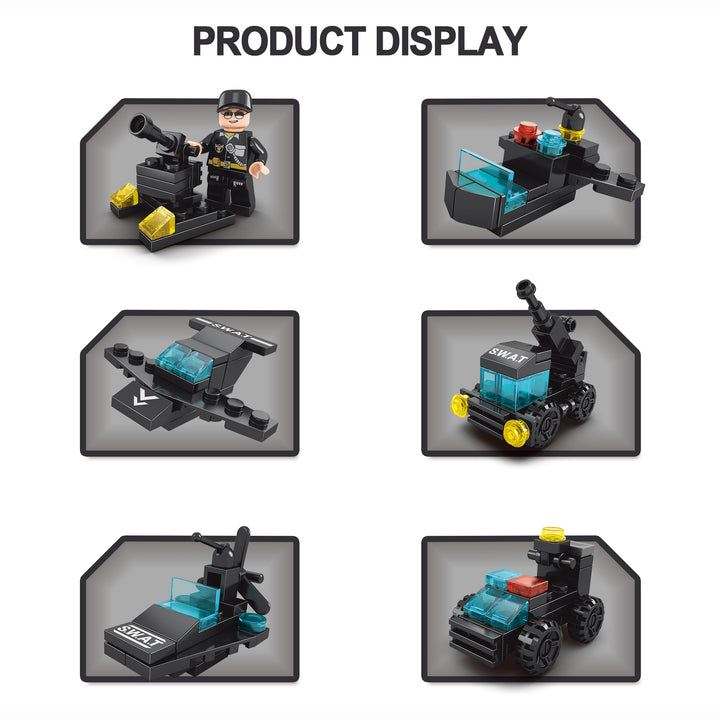 Kids Building Blocks 123pcs Mini SWAT tractor aircraft 6 in 1 block - Little Kooma
