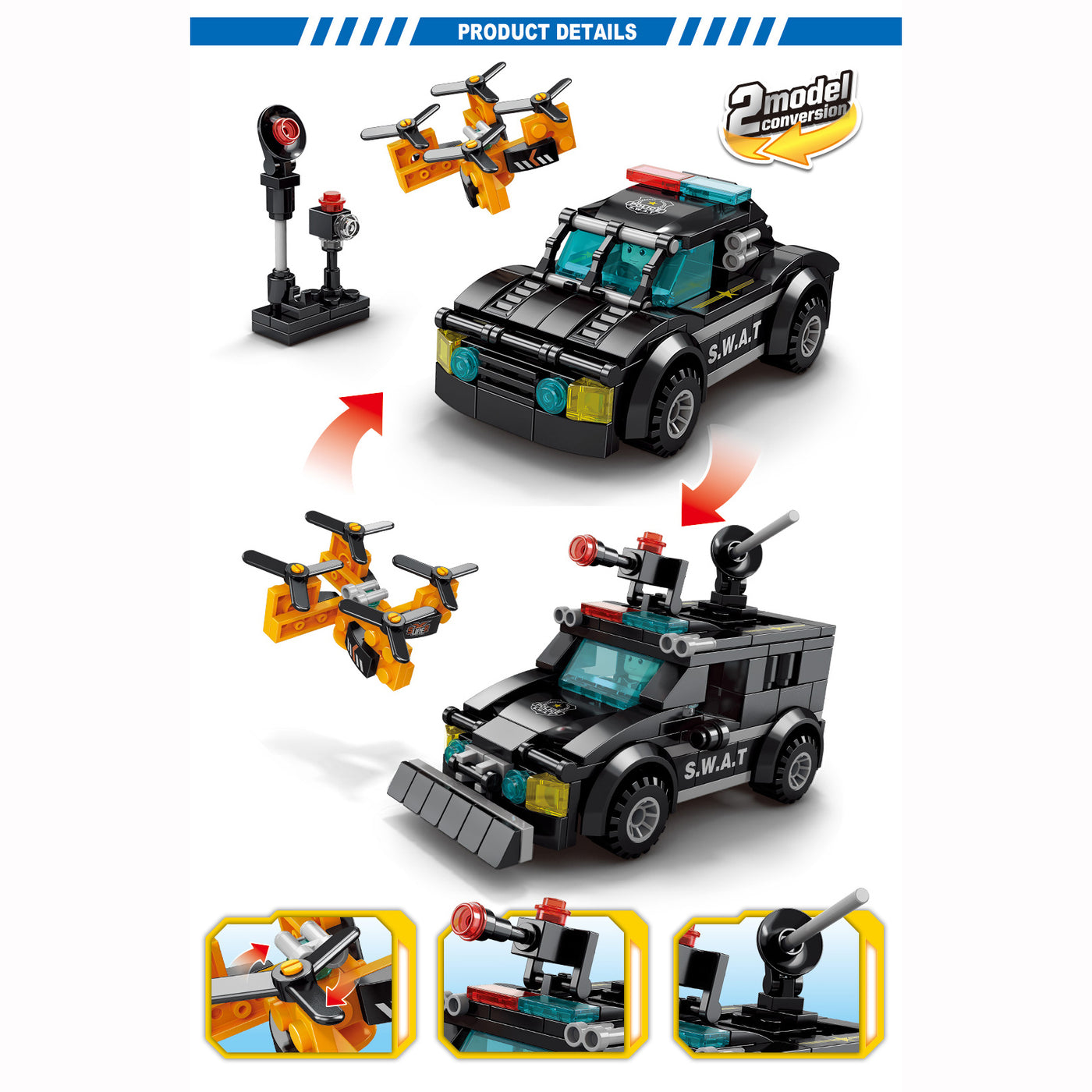 Kids Building Blocks 188 pcs Police Car Chasing Drone - Little Kooma