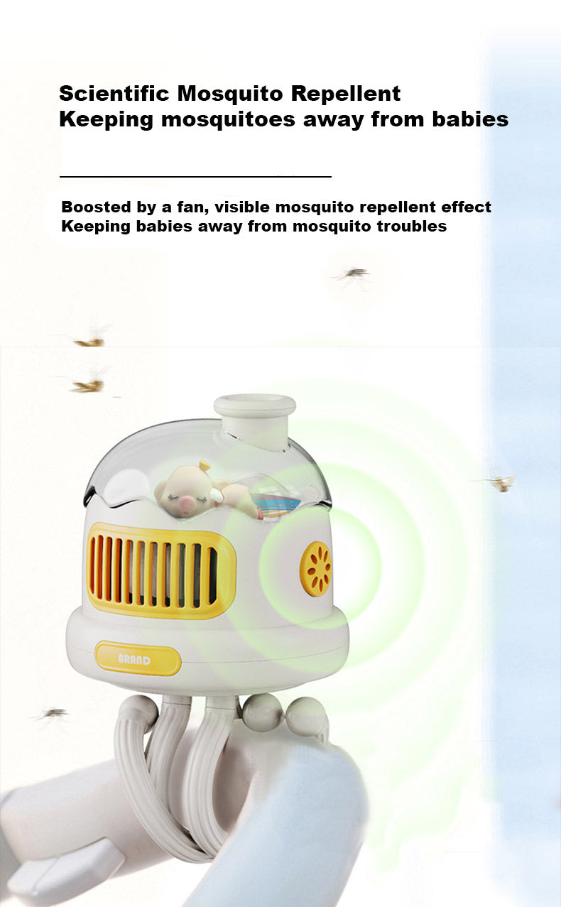 Baby Kids Leafless Mini Three-speed Airflow Night Light Mosquito Repellent Stroller Fan - Little Kooma