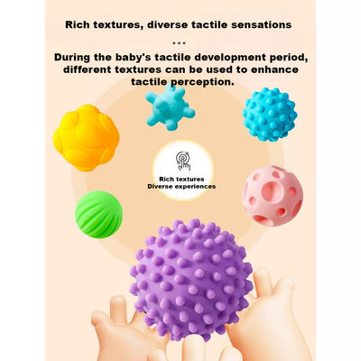 Huang Er Soft Tactile Perception Training  Ball 6pcs Baby Hand Ball Baby Grasp Ball Toys - Little Kooma