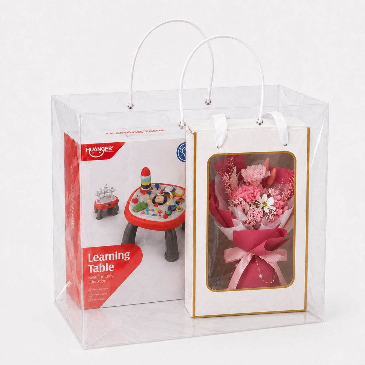 Baby Newborn Unisex Gift 4-In-1 Multi-Functional Baby Activity Center & Preserved Flowers Hand Bouquet For Mum
