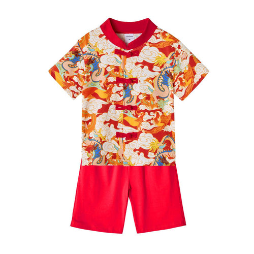 Ready Stock CNY Dragon Phoenix Boys Cheongsam Top & Shorts Set Baby Kids Chinese New Year - Little Kooma