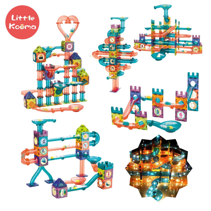 Baby & Kids Magnetic Tiles Building Blocks Set Early Educational Toy w LED Light 3 Years + - Little Kooma
