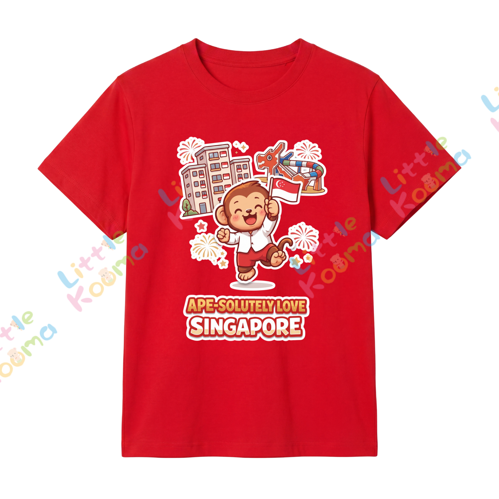 Singapore National Day Kids Red T-Shirt Family Matching Outfit - APE-SOLUTELY Love Singapore - Little Kooma
