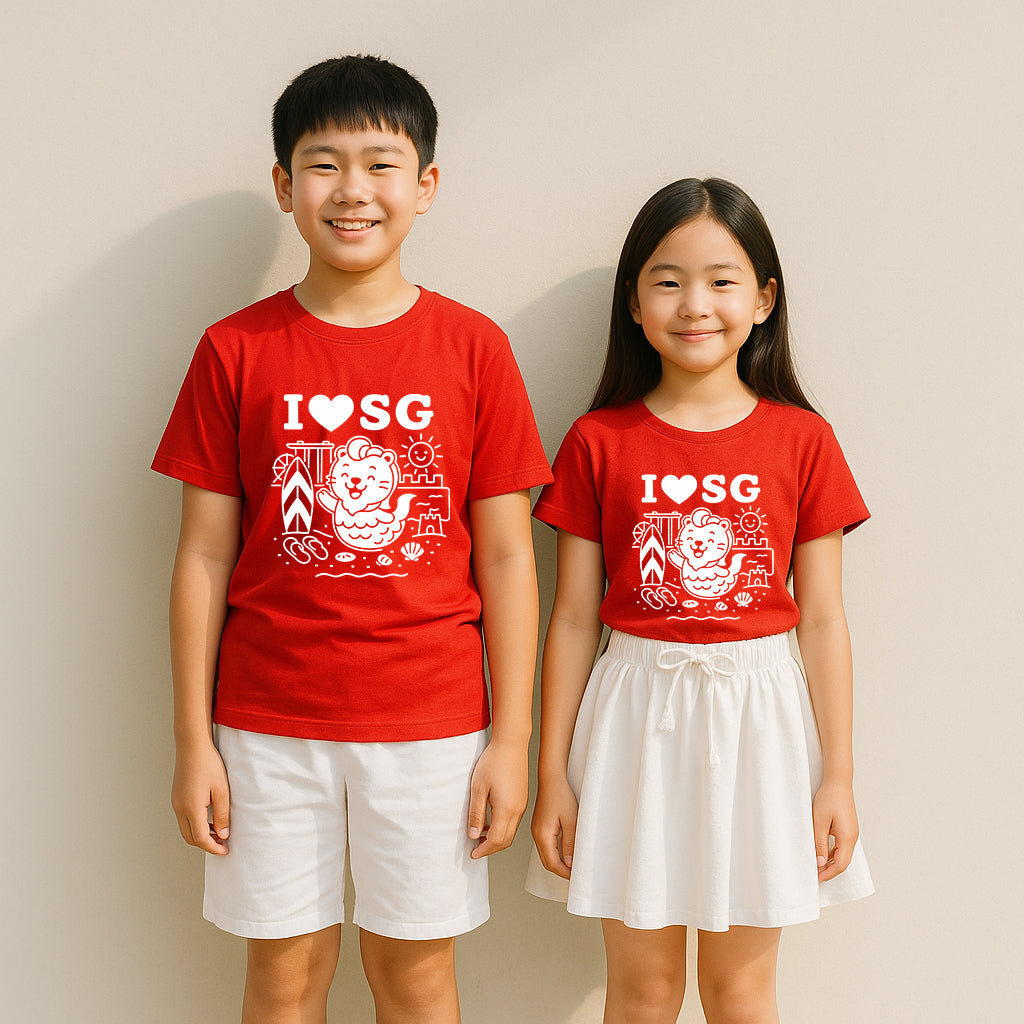 [PRE-ORDER] National Day NDP Red Top - Baby Kids Red T-shirt Cute Merlion Beach View National Day Top Outfit