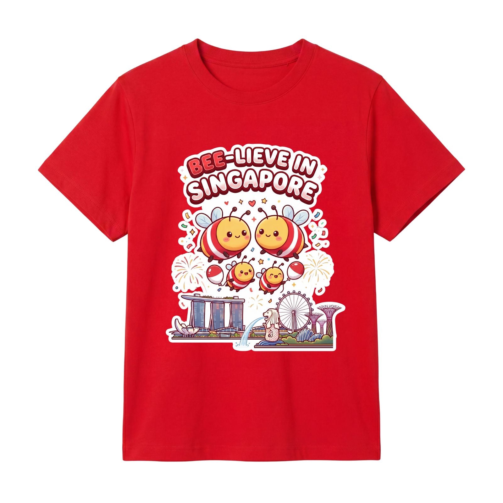 Singapore National Day Kids Red T-Shirt Family Matching Outfit - Bee-lieve in Singapore