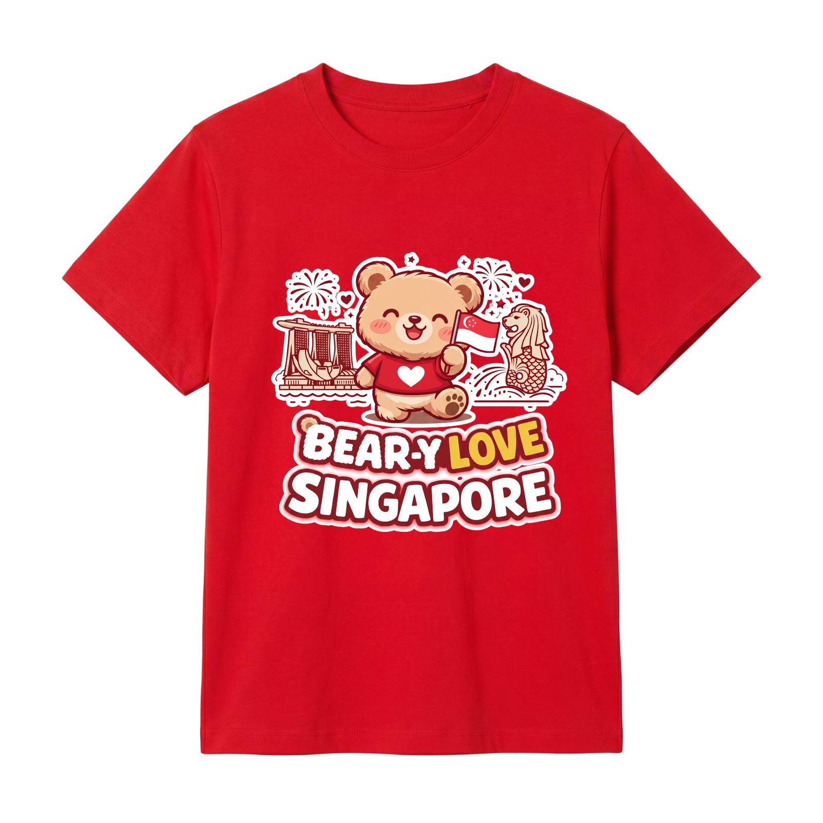 Singapore National Day Kids Red T-Shirt Family Matching Outfit - Bear-y Love Singapore