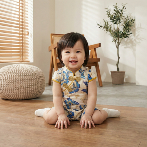 Singapore Souvenir Gift Baby Girl Cheongsam Romper Blue Butterflies - Little Kooma