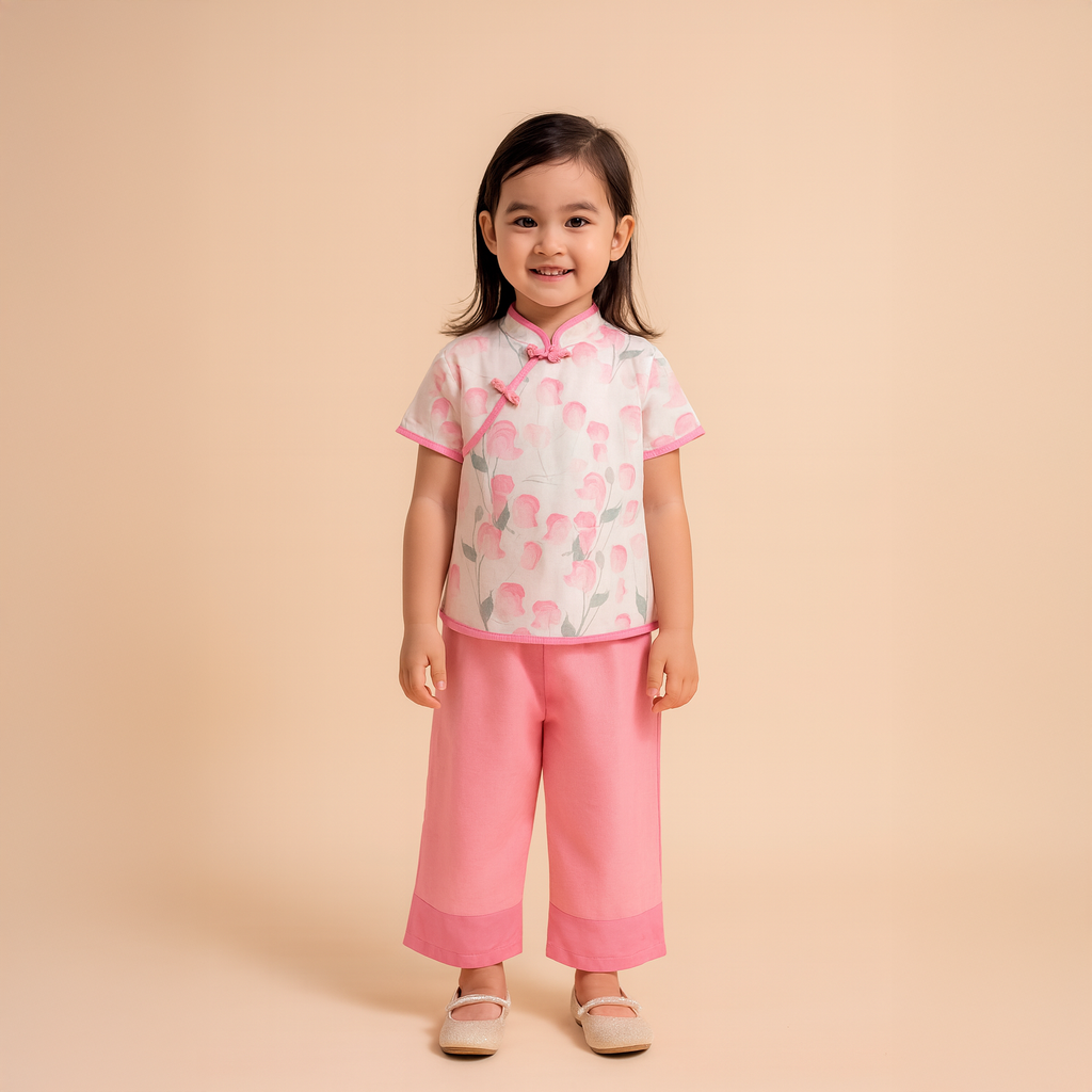Singapore Souvenir Gift Lotus Flowers Baby Kids Girl Cheongsam Top n Pants Set 0847
