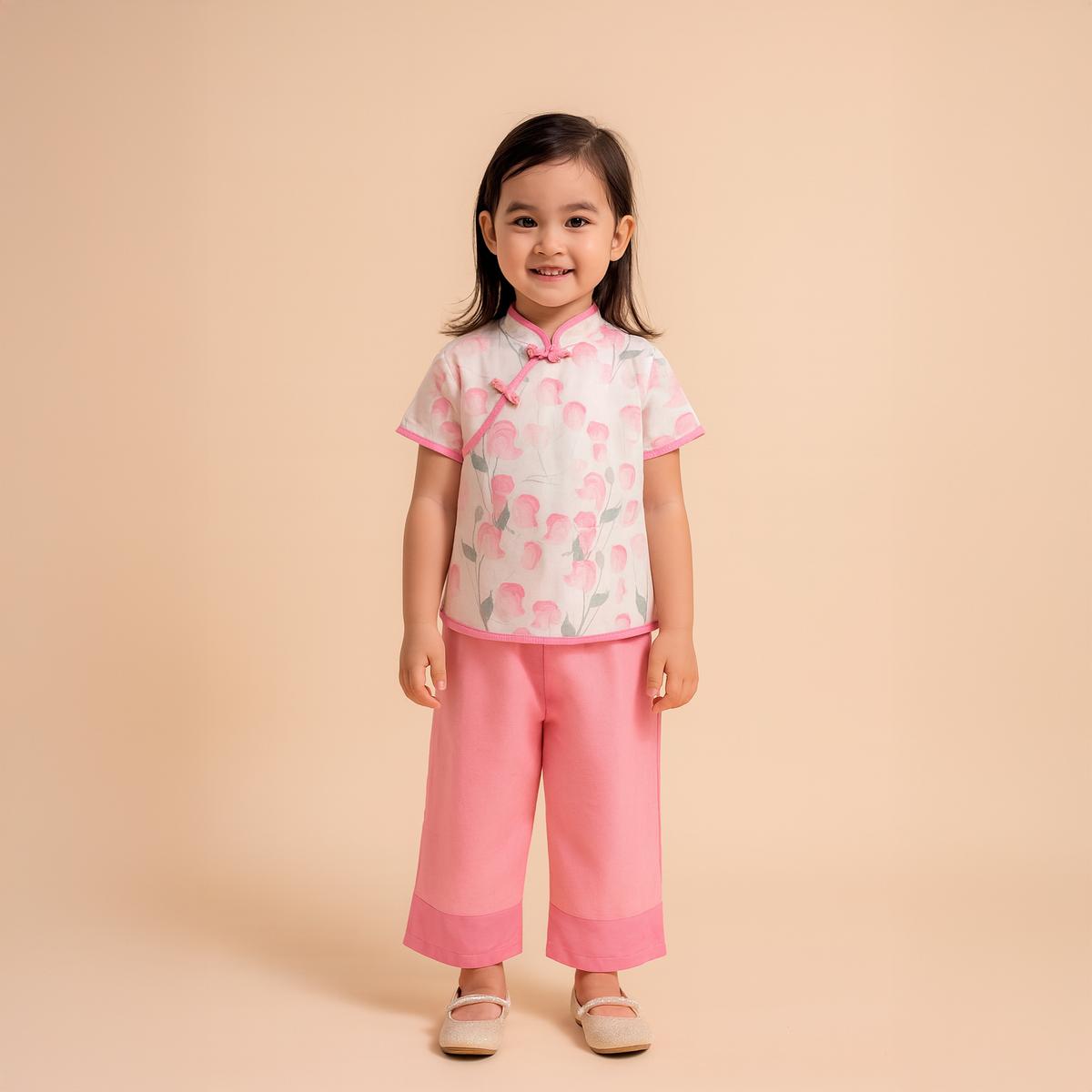 Singapore Souvenir Gift Lotus Flowers Baby Kids Girl Cheongsam Top n Pants Set 0847