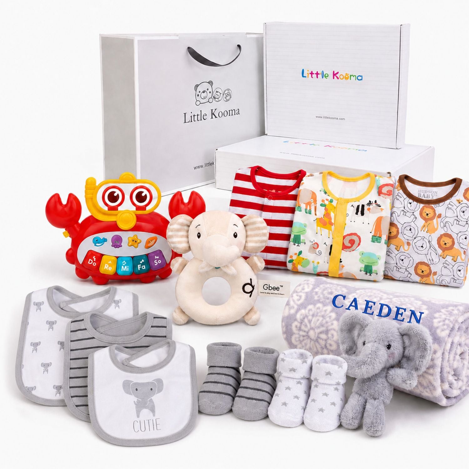 New Born Baby Boy Personalised Little Kooma Brand Gift Box 12 Pcs Elephant Gift Box Set