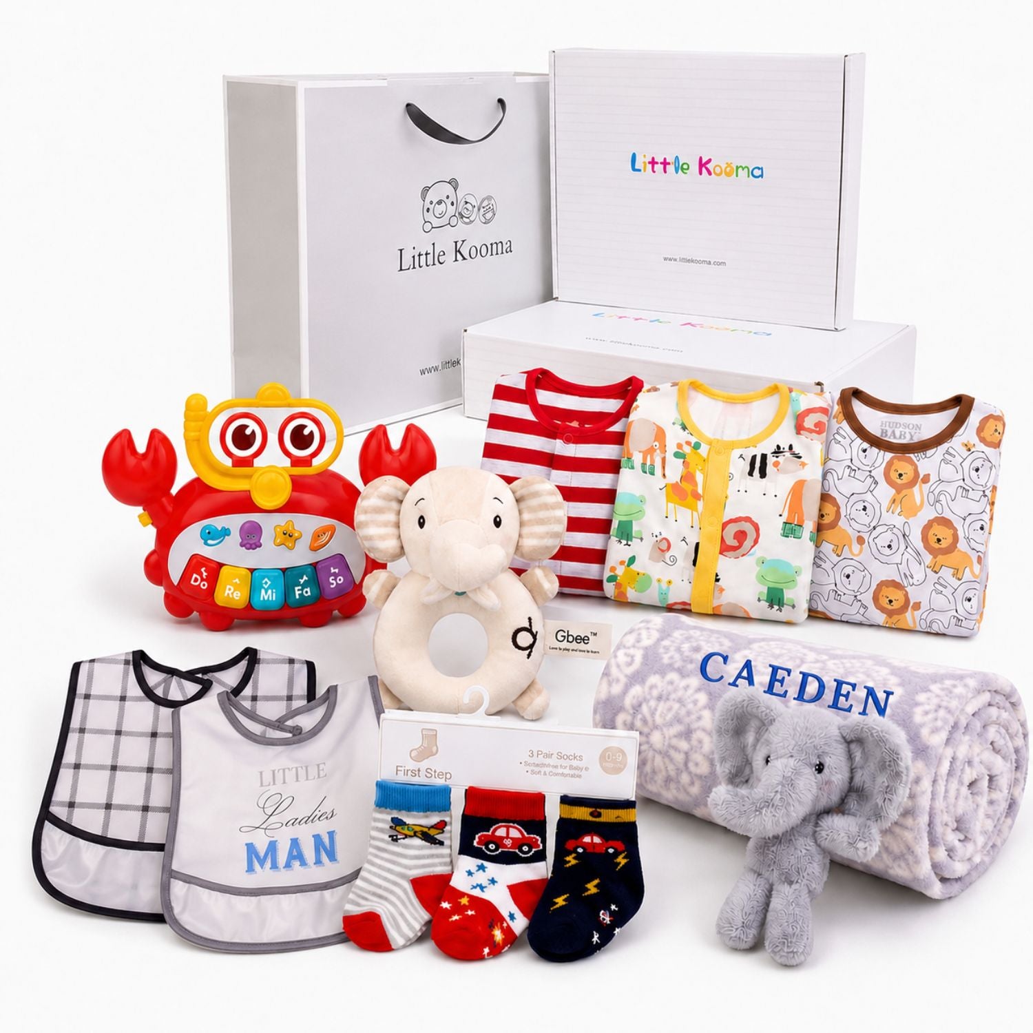 New Born Baby Boy Personalised Little Kooma Brand Gift Box 12 Pcs Elephant Gift Box Set