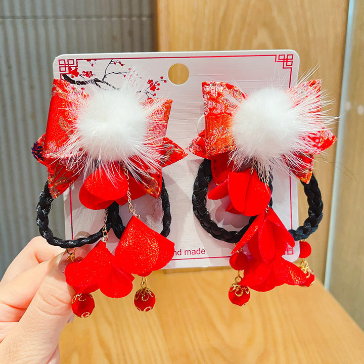 Singapore Souvenir Gift Chinese New Year CNY Red Kids Girl's Crystal Beads Head Clips Hair Accessories - Little Kooma
