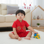 Unisex Baby Red Family Set with Golden Fish Baby Boy Cheongsam Romper 0834