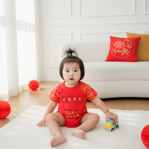 Singapore Souvenir Gift CNY Baby Red Cheongsam Romper My First Chinese New Year & Leave Ang Bao Here - Little Kooma