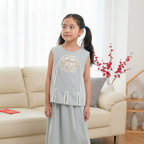 Singapore Souvenir Gift Vitality n Wisdom Blue Family Set Baby Kids Girl Cheongsam Top n Skirt Set 0842 - Little Kooma