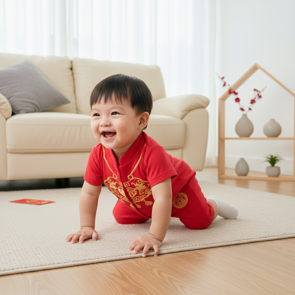 Singapore Souvenir Gift Baby Unisex Red Cheongsam Romper Ruyi Lock Chinese New Year Outfit - Little Kooma