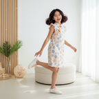 Singapore Souvenir Gift Blue Flowers Baby Kids Girl Cheongsam Dress 0848