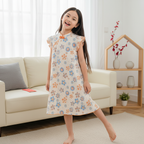 Singapore Souvenir Gift Blue Flowers Baby Kids Girl Cheongsam Dress 0848
