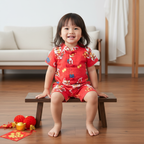 Ready Stock CNY Red Lion Dance Baby Boy Cheongsam Romper Singapore Outfit