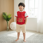 Singapore Souvenir Gift Majestic Phoenix Cheongsam Symbol of Power and Renewal Baby Kids Boys Cheongsam Set Top n Shorts CNY Chinese New Year Outfit 0837
