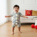 Singapore Souvenir Gift Chinese Landscape Painting Mountains Trees Houses Baby Boy Cheongsam Romper 0840 - Little Kooma
