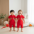 Unisex Baby Red Family Set with Golden Fish Baby Boy Cheongsam Romper 0834