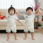 Singapore Souvenir Gift Chinese Garden Landscape Bridge Rockery Pavilion Baby Boy Cheongsam Romper 0839