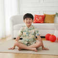 Singapore Souvenir Gift Chinese Landscape Painting Mountains Trees Baby Kids Boys Cheongsam Set Top n Shorts CNY Chinese New Year Outfit 0836 - Little Kooma