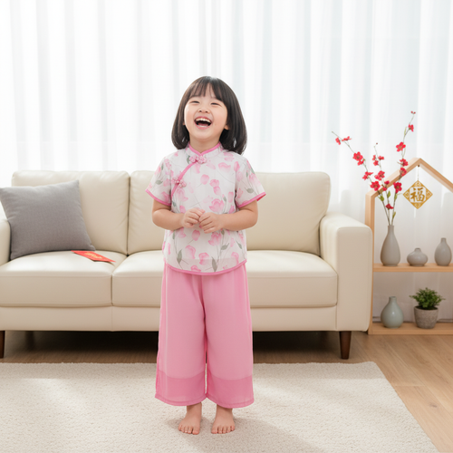 Singapore Souvenir Gift Lotus Flowers Baby Kids Girl Cheongsam Top n Pants Set 0847 - Little Kooma
