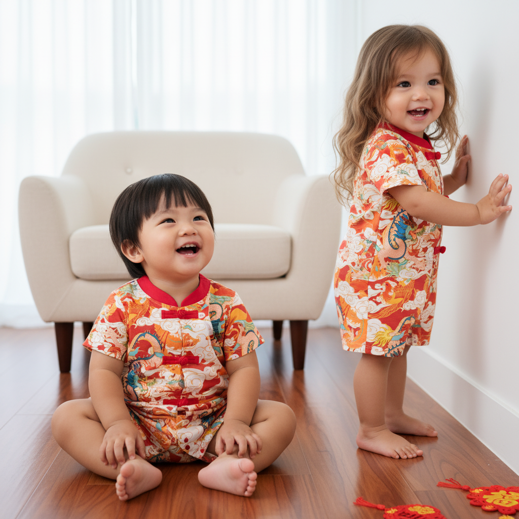 Ready Stock CNY Dragon Phoenix Baby Boy Cheongsam Romper Singapore Souvenir Gift