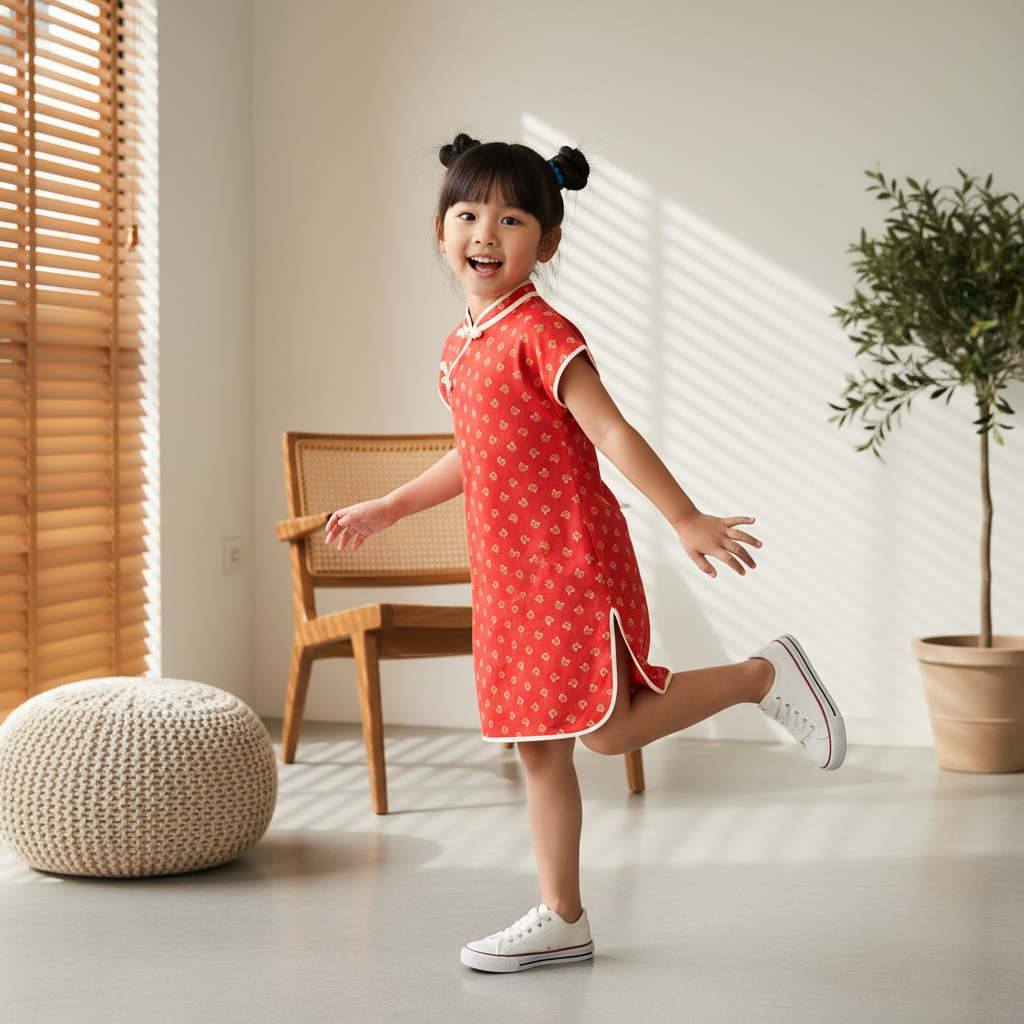 Singapore Souvenir Gift Blessing and Joy Family Set with Lucky Fu Characters Baby Kids Girl Cheongsam Dress 0830