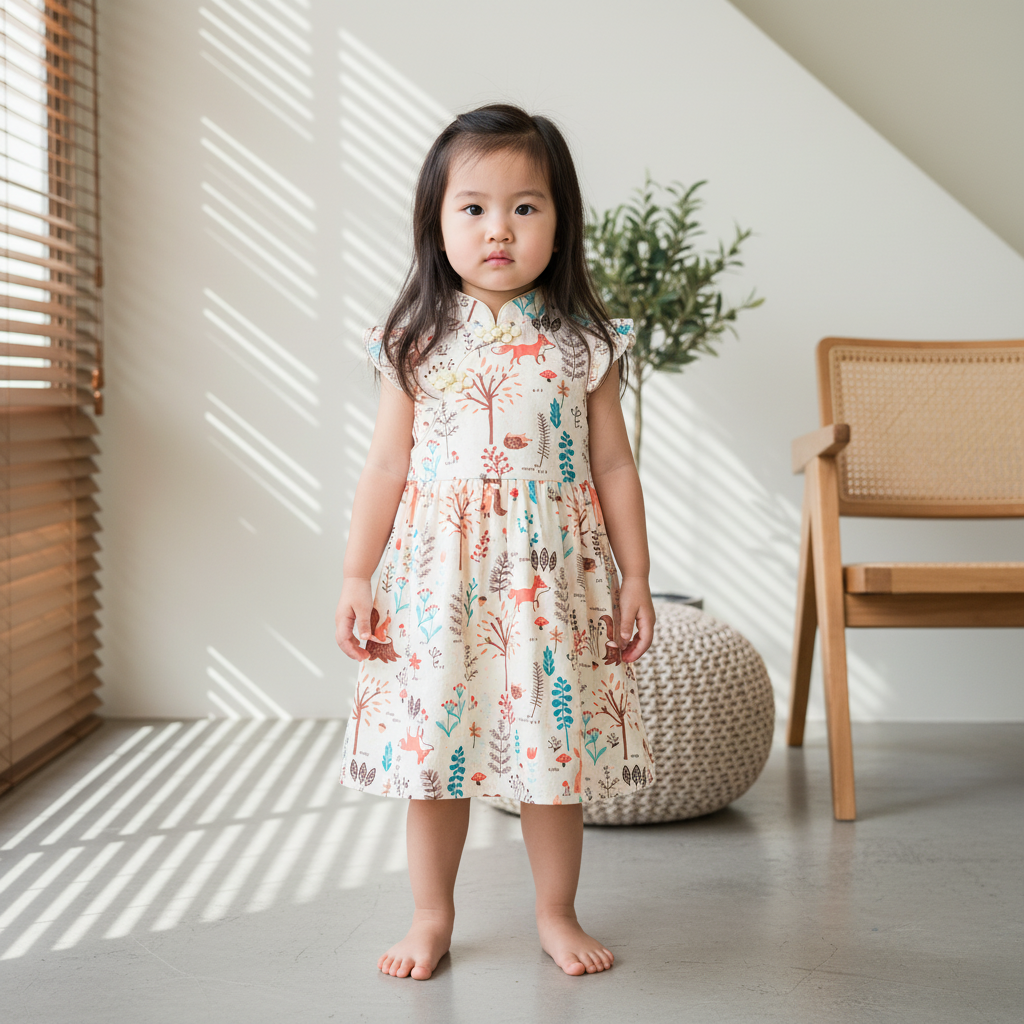 Singapore Souvenir Gift Chinese New Year Traditional Cheongsam Baby Girl Forest Fox CNY Cheongsam Dress 0817X