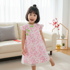 Singapore Souvenir Gift Baby Kids Girl Voile Cover Pink Cheongsam Dress w White Flowers