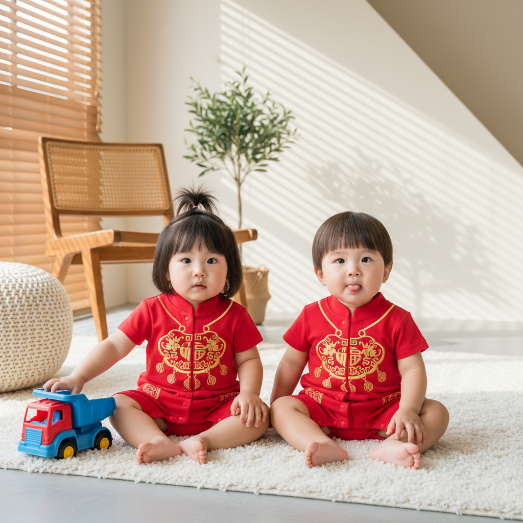 Singapore Souvenir Gift Baby Unisex Red Cheongsam Romper Ruyi Lock Chinese New Year Outfit
