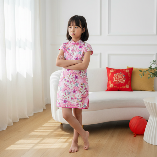 Singapore Souvenir Gift Baby Kids Girl Pink Purple Cheongsam Dress w White Flowers - Little Kooma