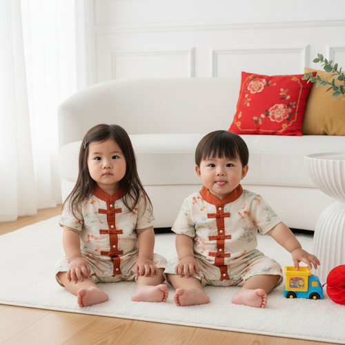 Singapore Souvenir Gift Fortune Bloom Family Set with Golden Fish Baby Boy Cheongsam Romper 0828 - Little Kooma