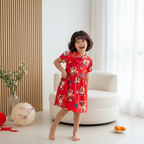 Ready Stock Festive Red Lion Dance Girl Cheongsam Dress Baby Kids CNY Outfit Singapore