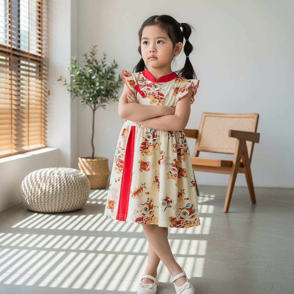 Ready Stock White Lion Dance Girl Cheongsam Dress CNY Outfit Baby Kids Singapore