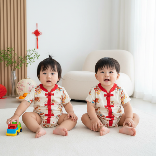 Ready Stock CNY White Lion Dance Baby Boy Cheongsam Romper Singapore Outfit - Little Kooma