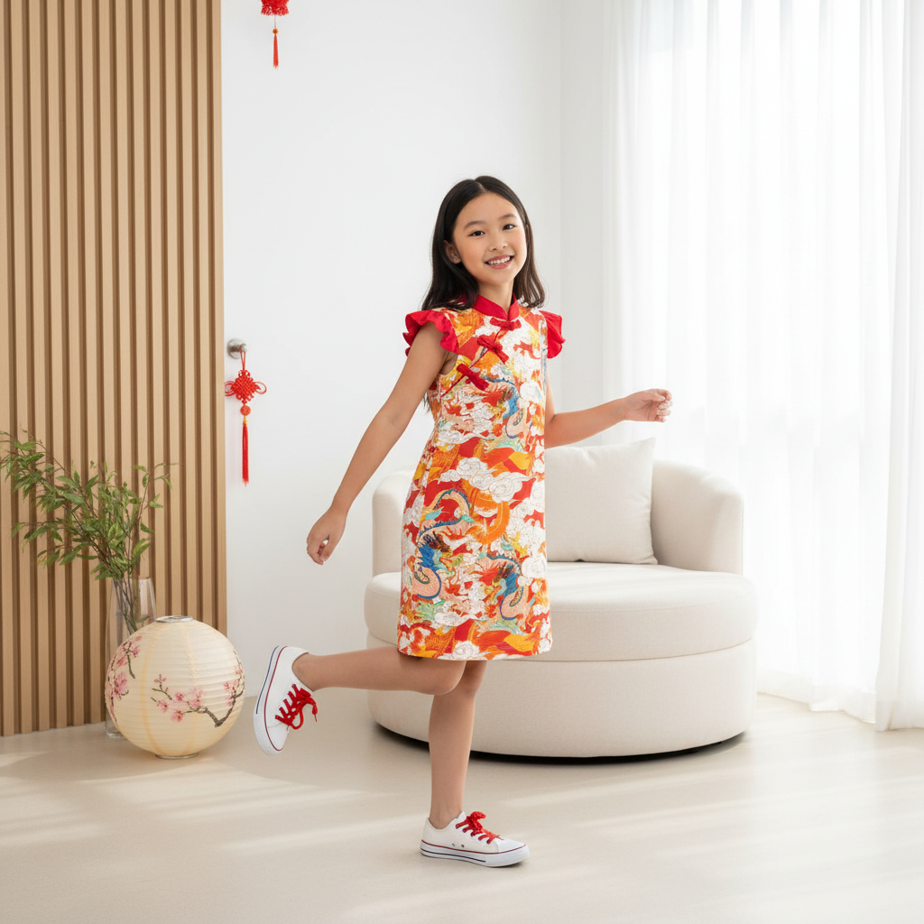 Ready Stock CNY Dragon Phoenix Girl Cheongsam Dress Baby Kids Chinese New Year Outfit