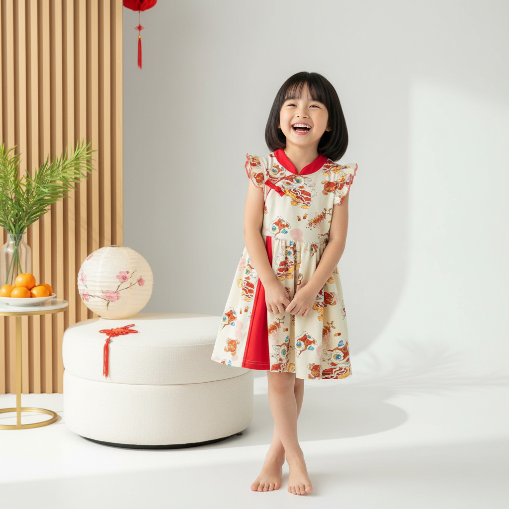 Ready Stock White Lion Dance Girl Cheongsam Dress CNY Outfit Baby Kids Singapore