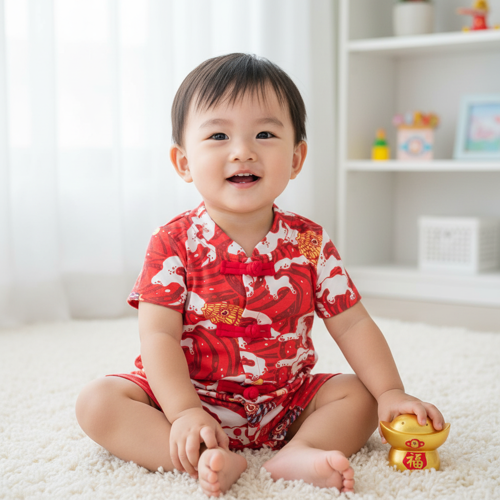 Ready Stock CNY Carp Dragon Leap Baby Boy Cheongsam Romper Singapore Outfit