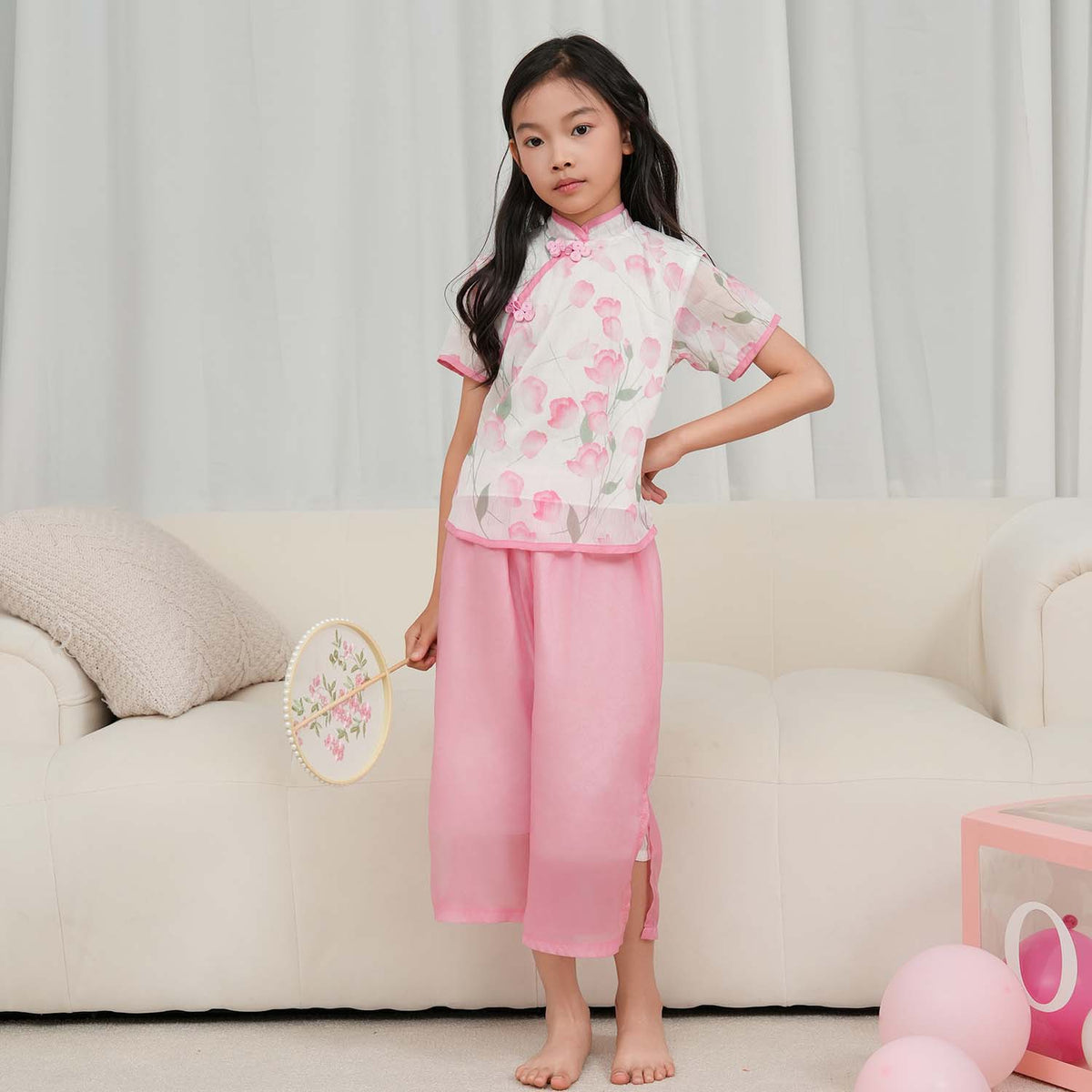 Singapore Souvenir Gift Lotus Flowers Baby Kids Girl Cheongsam Top n Pants Set 0847 - Little Kooma