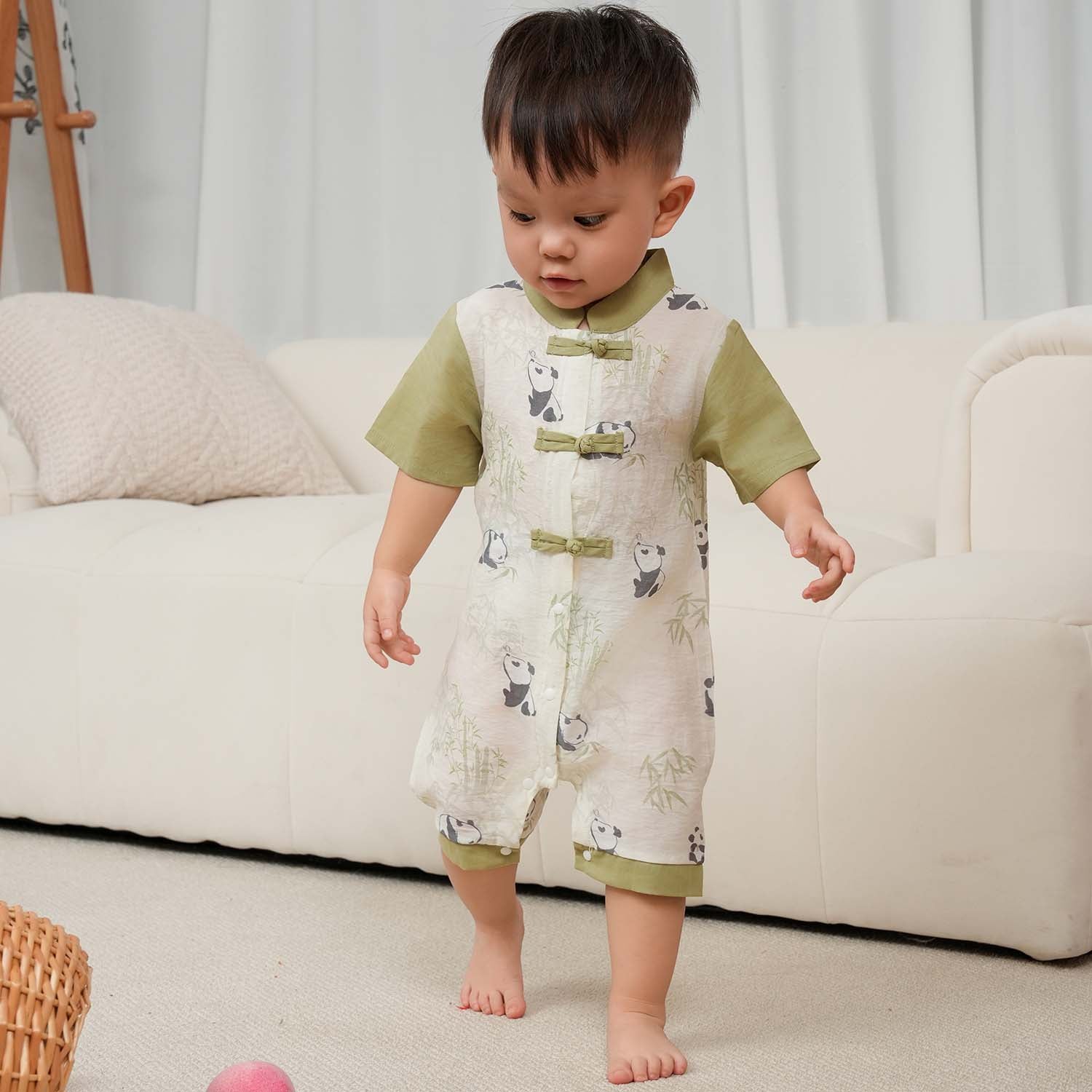 Singapore Souvenir Gift Panda Eat Bamboos Baby Boy Cheongsam Romper 0841 - Little Kooma